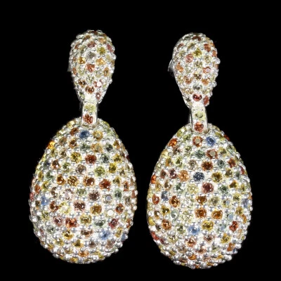 925 Sterling Silver Earrings Round Sapphire Natural Gemstone Jewelry Gift - Image 1 of 4