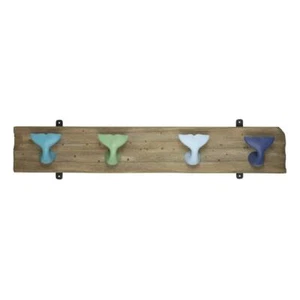 Ganchos para abrigo de madera Nauticalia cuatro montados en la pared cola de ballena gancho de almacenamiento azul - Imagen 1 de 1