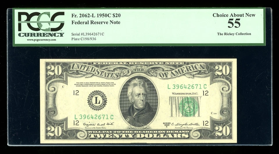DBR 1950-C $20 FRN San Francisco Fr. 2062-L PCGS 55 Serial L39642671C - Image 1 of 2