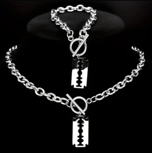 Razor Blade Necklace and Bracelet Set - Gothic Punk Jewelry Y2K - Picture 1 of 6