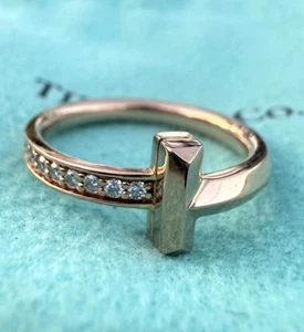 Tiffany Co T T1 Square Diamond  Band Wedding Ring 18K Gold 750 Sz 6- PRISTINE - Picture 1 of 15
