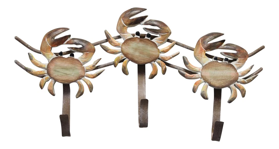 Cangrejo de Piedra Triple Ganchos Tallados Madera y Metal Decoración de Pared Foto 1 de 1