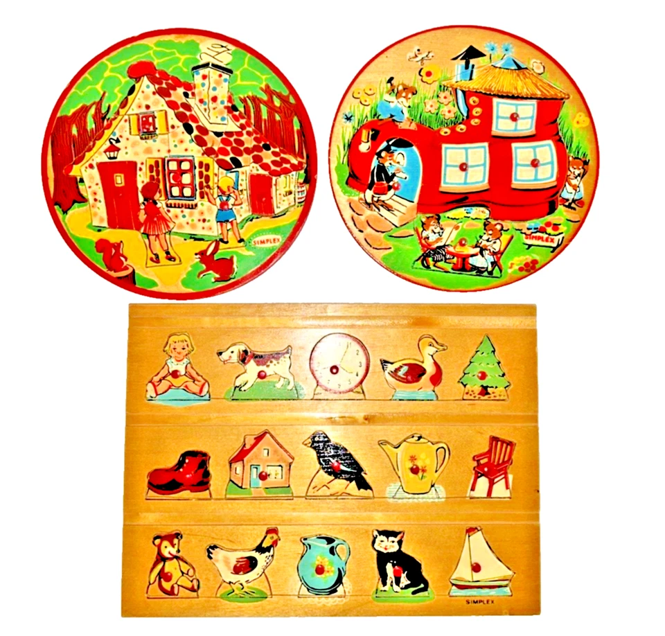 Simplex Puzzles Wood - Hansel and Gretel, Shoe House, Animals. Lot of 3 - Image 1 of 4
