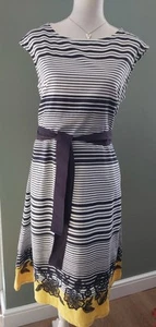Worn Once MAINE Navy Blue White Striped SLEEVELESS Linen Effect MIDI DRESS 16 - Picture 1 of 7
