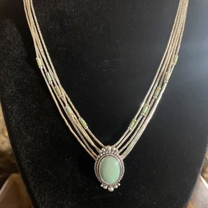 Liquid Sterling Silver Multi-Strand Pendant Necklace Green Turquoise QT Quoc 22" - Picture 1 of 11
