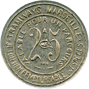 # FRANCE ☆ 25 CENT • TRAMWAYS MARSEILLE, ONE FARE ☆ FRENCH EMERGENCY COIN ☆D1819 - Picture 1 of 4