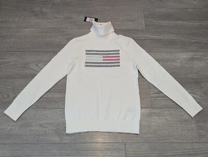 Tommy Hilfiger Rhinestone Studded Logo Turtleneck Sweater Ivy Women's Small NWT - Picture 1 of 11