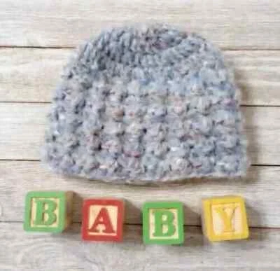 Hecho a mano ganchillo bebé sombrero gorro recién nacido 0/3m mezcla de lana azul hielo puffs Foto 1 de 2