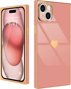 Compatible with Case Rectangle for Women Girls Cute Love iPhone 15 Plus Pink - Picture 1 of 7