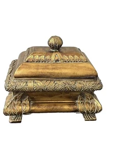 Verzierte Deko Schatulle mit Deckel Old World Look Vintage Blätter mit Fuß schwer - Bild 1 von 12