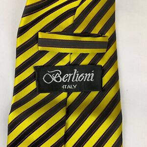Berlioni Italy Tie micro fiber handmade 60" vintage Gold blue Striped