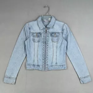 JLO Jacket Womens Small Blue Jean Denim Jennifer Lopez Grommet Eyelet Crop Y2K - Picture 1 of 14