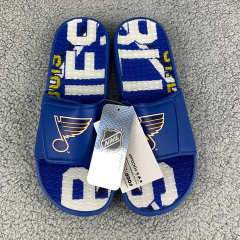NEW St Louis Blues Sandals Mens Large Blue Gel Cushioned Slides NHL Hockey Cover