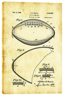 Epic граффити «Футбол винтажный патент чертеж» жикле холст настенное искусство - Изображение 1 из 2