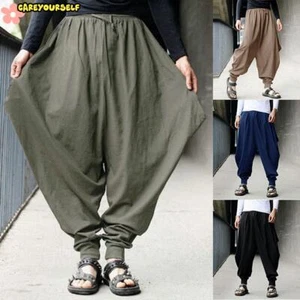 Fashion Mens Pants Harem Casual Baggy Hakama Canvas Japanese Samurai Pants# - Picture 1 of 15