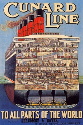 CUNARD LINE TO ALL PARTS OF THE WORLD BARCO CRUCERO VIAJE PÓSTER VINTAGE REPRO Foto 1 de 3