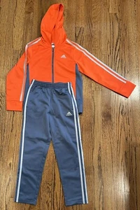 Adidas Youth M (7) Orange & Blue Full Zip Hood Jacket & Joggers Outfit Tracksuit - Picture 1 of 8