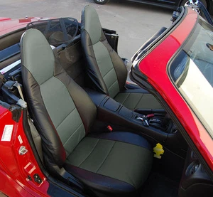 MAZDA MIATA 2001-2005 BLACK/CHARCOAL VINYL CUSTOM MADE FIT FRONT SEAT COVERS - Picture 1 of 4