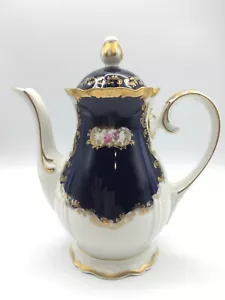 VG GERMAN REICHENBACH BAROCK COFFEE POT 8159K SCHLOSS RAMENAU PORCLN COBALT BLUE - Bild 1 von 12
