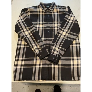 Lauren Ralph Lauren Petite kariertes Hemd Wollmischung Knopfleiste schwarz creme hellbraun P/M - Bild 1 von 9