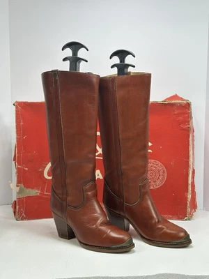 Botas occidentales de cuero hasta la rodilla vintage años 70 ZODIAC Flint T Redoak para mujer 6 M EE. UU. Foto 1 de 4