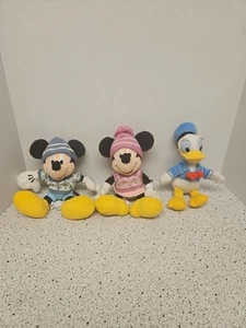The Disney Store Mickey & Minnie Winter Sweater Mini Bean Plus Donald Duck Used - Picture 1 of 8
