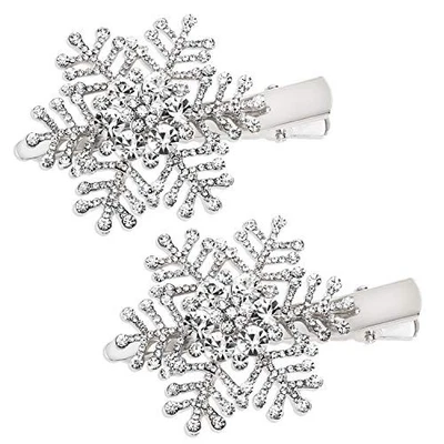 Snowflake Hair Clips Xmas Holiday Sparkly Rhinestone Snowflake Hairpin () Silver - Image 1 of 3
