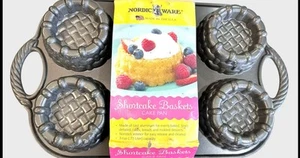 Nordic Ware Cast Aluminum 6  Strawberry Shortcake Baskets Baking Pan 54337 - Picture 1 of 4