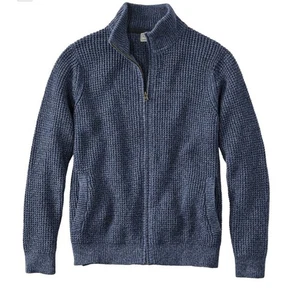 L.L. Bean Strickjacke M Bio Baumwolle Reißverschluss Waffel Preppy Fischer Vintage Indigo - Bild 1 von 15