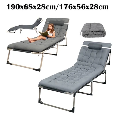 190cm Sonnenliege klappbar Gartenliege Strandliege 2 IN 1 Campingbett mit Kissen - Bild 1 von 4