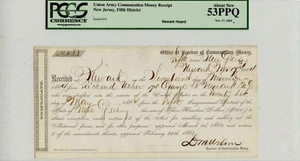Union Army Commutation Money Receipt Nov 17 1864 PCGS AU53 PPQ - Picture 1 of 2