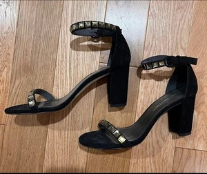 STUART WEITZMAN ‘NearlyNude’ Ankle Strap Black Suede Heels Womens Size 8M - Picture 1 of 5
