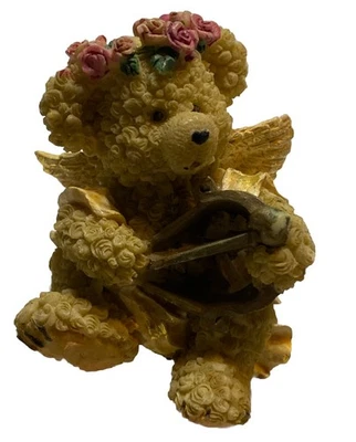 Resin Angel Teddy Bear Shelf Sitter Figurine with Rose Head Wreath + Bow & Arrow - Image 1 of 4