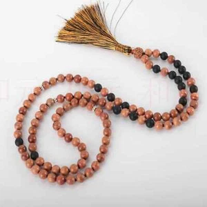 6mm 108 Sandalwood Black Agate Knot Mala Bead Necklace Bridal Energy Men Yoga - Picture 1 of 8