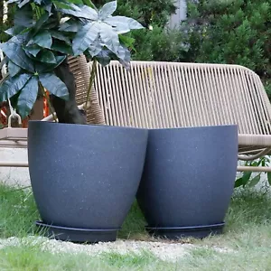 Gardrium 2pcs Plant Flower Pots Plastic Round Planter Indoor Garden 18inch Black - Picture 1 of 5