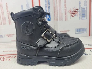 Polo Ralph Lauren Unisex Kleinkind Stiefel schwarz Größe 8 Colbey Leder Logo  - Bild 1 von 12