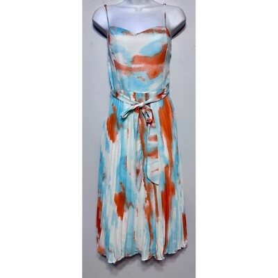 Lucy Paris 百褶迷笛连衣裙中号抽象水彩沿海日落 Vibes — 第 1/4 张图片