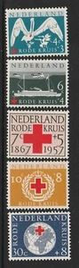 PAÍSES BAJOS - 1957 Fondo de la Cruz Roja 50 Aniversario conjunto de 5 Estampillada sin montar o nunca montada - Imagen 1 de 1