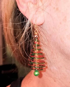 Spiral Coil Christmas Tree Earrings - Picture 1 of 5
