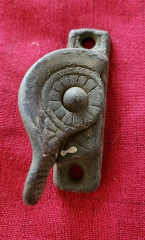 Antique Victorian Cast Iron Window Sash Lock Latch Twist Ornate Cover