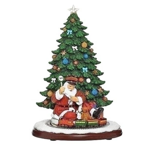 SANTA WITH MUSICAL LIGHTED CHRISTMAS TREE AND ROTATING TRAIN HOLIDAY FIGURINE - Picture 1 of 1