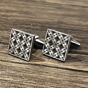 Antique Silver Tone Square Cufflinks For Men Birthday Wedding Cufflink In Box - Picture 1 of 6