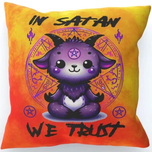 In Satan We Trust II Cushion, Double-Sided, Cute Goat, Witch, Adorable Baphomet - Picture 1 of 7