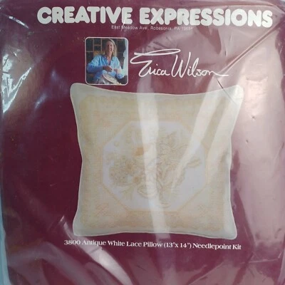 Erica Wilson Needlepoint Kit Antique White Lace Pillow 1981 Creative Expressions - Image 1 of 4