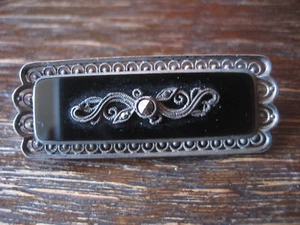 hochelegante Art Deco Brosche Nadel Onyx Markasit 835er Silber Meistermarke - Picture 1 of 4
