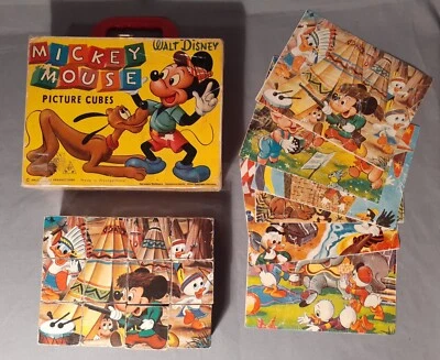 Vintage Walt Disney Productions Mickey Mouse Picture Cubes Blocks Puzzle Germany - Image 1 of 4