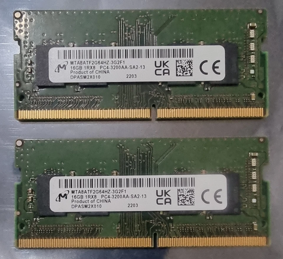 Micron PC4-25600 PC4 3200AA 32GB 2X16GB DDR4 1RX8 3200MHz 260pin Memory Ram - Image 1 of 1