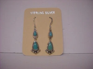 New Sterling Silver & Turquoise dangle Earrings, Fish Hook Backs, Gift Idea #180 - Picture 1 of 6