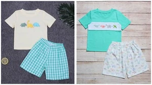 NEW Boutique Dinosaur Embroidered Boys Shorts Outfit Set - Picture 1 of 11