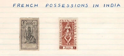 FRENCH POSSESSIONS IN INDIA  Very Fine Mint Stamps Hinged on List - Image 1 of 3